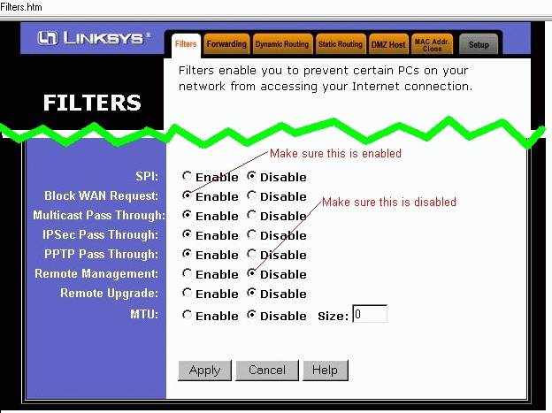 Linksys Filters Screen (cropped)