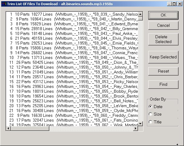Screen Shot of Trim File List Dialog