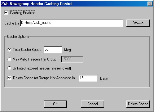 Screen Shot of Cache Info Dialog